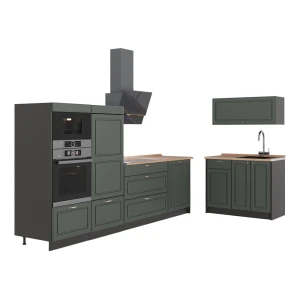 Kuchnia Fame-Line Green Gold Country/Antracyt 380 cm, BP Dąb Vicco