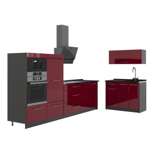 Cuisine Fame-Line Rouge bordeaux Haute brillance/Anthracite 380cm sans PT Vicco