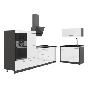 Kuchnia Fame-Line Biały wysoki połysk/Antracyt 380 cm, BP Antracyt Vicco