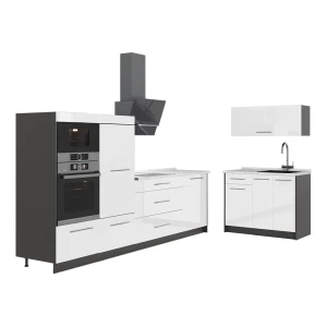 Cuisine Fame-Line Blanc Haute brillance/Anthracite 380cm, PT Marbre Vicco