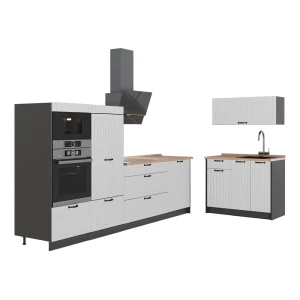 Cuisine Fame-Line Blanc campagne/Anthracite 380cm, PT Chêne Vicco
