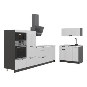 Kuchnia Fame-Line Biały rustykalny/Antracyt 380 cm, BP Marmur Vicco