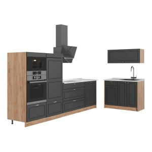 Keuken Fame-Line Anthrazit-Gold Landhaus/Goudkleurig Eiken 380 cm, WB Marmer Vicco