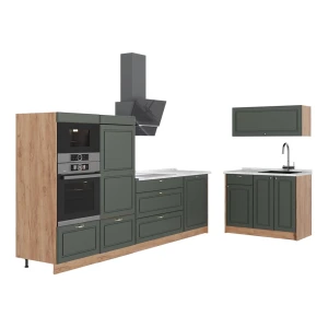 Keuken Fame-Line Groen-Goud Landhuis/Goudkleurig Eiken 380 cm, WB Marmer Vicco