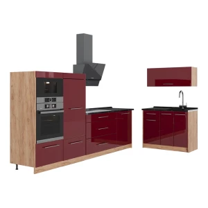 Keittiö Fame-Line Bordeaux korkeakiilto/Goldkraft tammi 380 cm ilman työtasoa Vicco