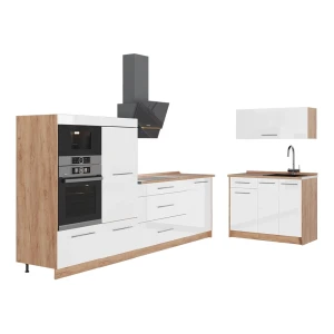 Kuchnia Fame-Line Biały wysoki połysk/Dąb goldkraft 380 cm, BP Dąb Vicco