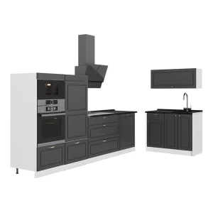 Keuken Fame-Line Anthrazit-Gold Landhaus/Wit 380 cm, WB Antraciet Vicco