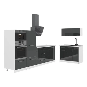 Kuchnia Fame-Line Antracyt połysk/Biały 380 cm, BP Marmur Vicco