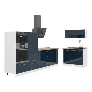 Cozinha Fame-Line Azul escuro alto brilho/Branco 380 cm, AP Carvalho Vicco
