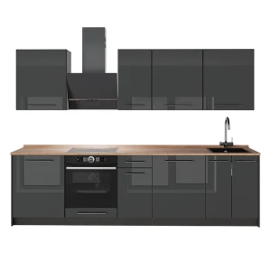 Cucina componibile Fame-Line Antracite lucido/Antracite 280 cm, PL Rovere Vicco