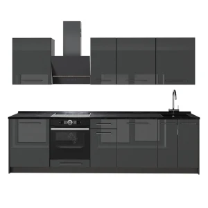 Cucina componibile Fame-Line Antracite lucido/Antracite 280 cm senza piano di lavoro Vicco