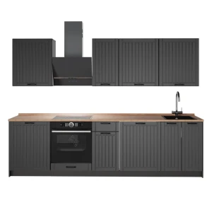 Cucina componibile Fame-Line Grigio scuro/Antracite 280 cm, PL Rovere Vicco