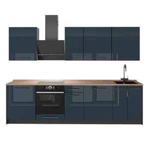 Cucina componibile Fame-Line Blu scuro lucido/Antracite 280 cm, PL Rovere Vicco
