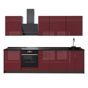 Cucina componibile Fame-Line Bordeaux lucido/Antracite 280 cm, PL Antracite Vicco