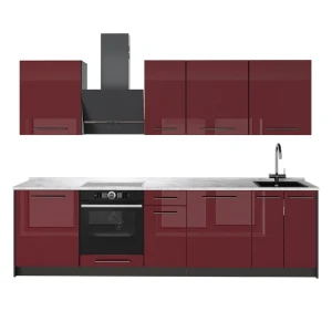 Cucina componibile Fame-Line Bordeaux lucido/Antracite 280 cm, PL Marmo Vicco