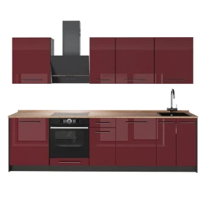 Cucina componibile Fame-Line Bordeaux lucido/Antracite 280 cm, PL Rovere Vicco