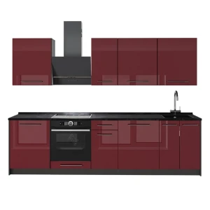 Cuisine Fame-Line Rouge bordeaux Haute brillance/Anthracite 280cm sans PT Vicco