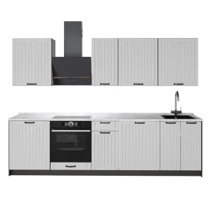 Küchenzeile Fame-Line Weiß Landhaus/Anthrazit 280 cm, AP Marmor Vicco