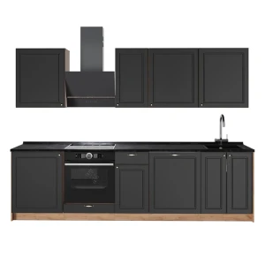 Küchenzeile Fame-Line Anthrazit-Gold Landhaus/Goldkraft Eiche 280 cm, AP Anthrazit Vicco