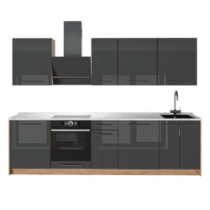 Keittonurkkaus Fame-Line Korkeakiiltoinen antrasiitti/Goldkraft tammi 280 cm, AP Marble Vicco