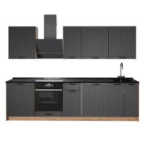 Cuisine Fame-Line Gris foncé/Chêne de force doré 280cm, PT Anthracite Vicco