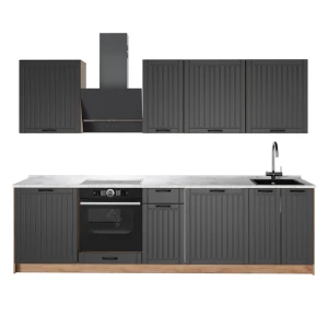 Cuisine Fame-Line Gris foncé/Chêne de force doré 280cm, PT Marbre Vicco