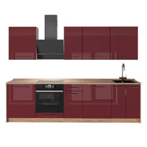 Zabudowa kuchenna Fame-Line Bordowy wysoki połysk/Dąb goldkraft 280 cm, BP Dąb Vicco