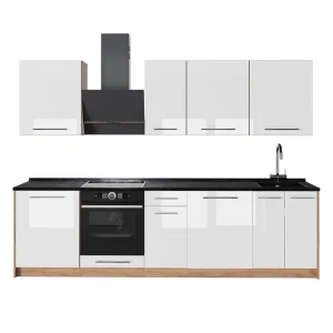 Complete keukeneenheid Fame-Line Wit Hoogglans/Goudkleurig Eiken 280 cm, WB Antraciet Vicco