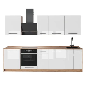 Complete keukeneenheid Fame-Line Wit Hoogglans/Goudkleurig Eiken 280 cm, WB Eik Vicco