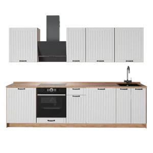 Complete keukeneenheid Fame-Line Wit Landhuis/Goudkleurig Eiken 280 cm, WB Eik Vicco