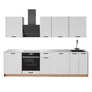 Complete keukeneenheid Fame-Line Wit Landhuis/Goudkleurig Eiken 280 cm, WB Marmer Vicco