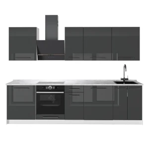 Cuisine Fame-Line Anthracite Haute brillance/Blanc 280cm sans PT Vicco