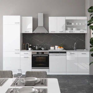 Küchenzeile R-Line Weiß Hochglanz/Weiß 300 cm ohne Arbeitsplatte livinity®