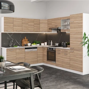 Eckküche R-Line Sonoma/Weiß 287 x 227 cm, AP Marmor livinity®