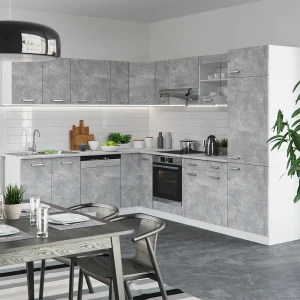 Eckküche R-Line Beton/Weiß 287 x 227 cm, AP Marmor livinity®