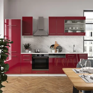 Küchenzeile Fame-Line Bordeaux Hochglanz/Weiß 300 cm ohne Arbeitsplatte livinity®