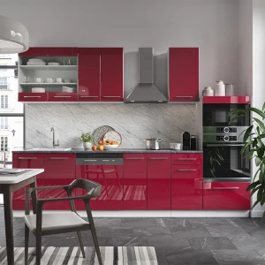 Küchenzeile Fame-Line Bordeaux Hochglanz/Weiß 300 cm mit Hochschrank, ohne Arbeitsplatte livinity®