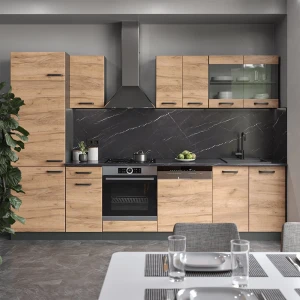 Küchenzeile R-Line Goldkraft Eiche/Anthrazit 300 cm ohne Arbeitsplatte livinity®