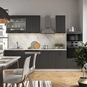 Küchenzeile Fame-Line Anthrazit Landhaus/Weiß 300 cm mit Hochschrank, ohne Arbeitsplatte livinity®