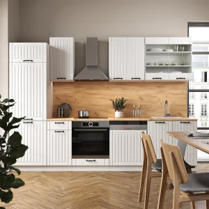 Küchenzeile Fame-Line Weiß Landhaus/Weiß 300 cm ohne Arbeitsplatte livinity®