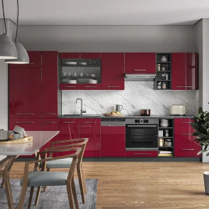 Küchenzeile Fame-Line Bordeaux Hochglanz/Anthrazit 355 cm ohne Arbeitsplatte livinity®