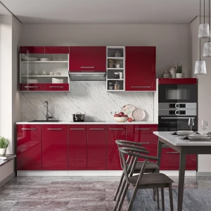 Küchenzeile Fame-Line Bordeaux Hochglanz/Weiß 280 cm ohne Arbeitsplatte livinity®