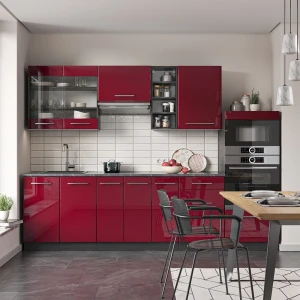 Küchenzeile Fame-Line Bordeaux Hochglanz/Anthrazit 280 cm ohne Arbeitsplatte livinity®