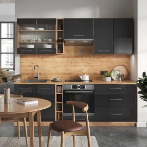 Küchenzeile Fame-Line Anthrazit Hochglanz/Goldkraft Eiche 235 cm ohne Arbeitsplatte livinity®