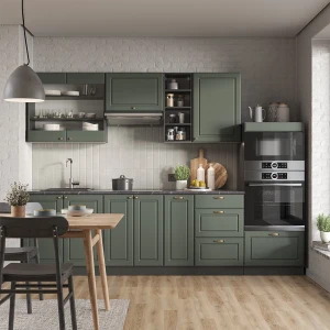 Küchenzeile Fame-Line Grün-Gold Landhaus/Anthrazit 280 cm , AP Anthrazit livinity®