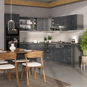 Eckküche R-Line Schwarz Beton/Anthrazit 247 x 237 cm AP Anthrazit livinity®