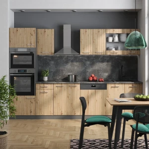 Küchenzeile R-Line Artisan Eiche/Anthrazit 300 cm mit Hochschrank, ohne Arbeitsplatte livinity®