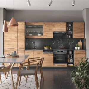 Küchenzeile Fame-Line Goldkraft Eiche/Anthrazit 355 cm , AP Marmor livinity®