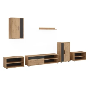Living wall Berno Goldkraft oak/Anthracite 6-piece set Vicco