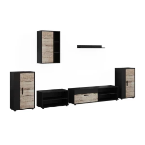 Living wall Berno Black/Sand oak 6-piece set Vicco